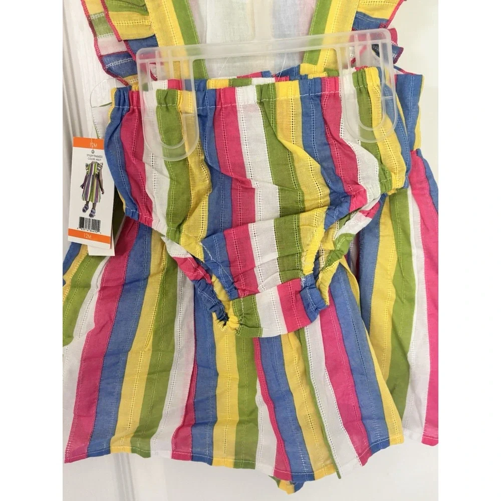 Zunie Girl NWT Rainbow Stripe Ruffle 100% Cotton Sundress Baby Girl 12 Months